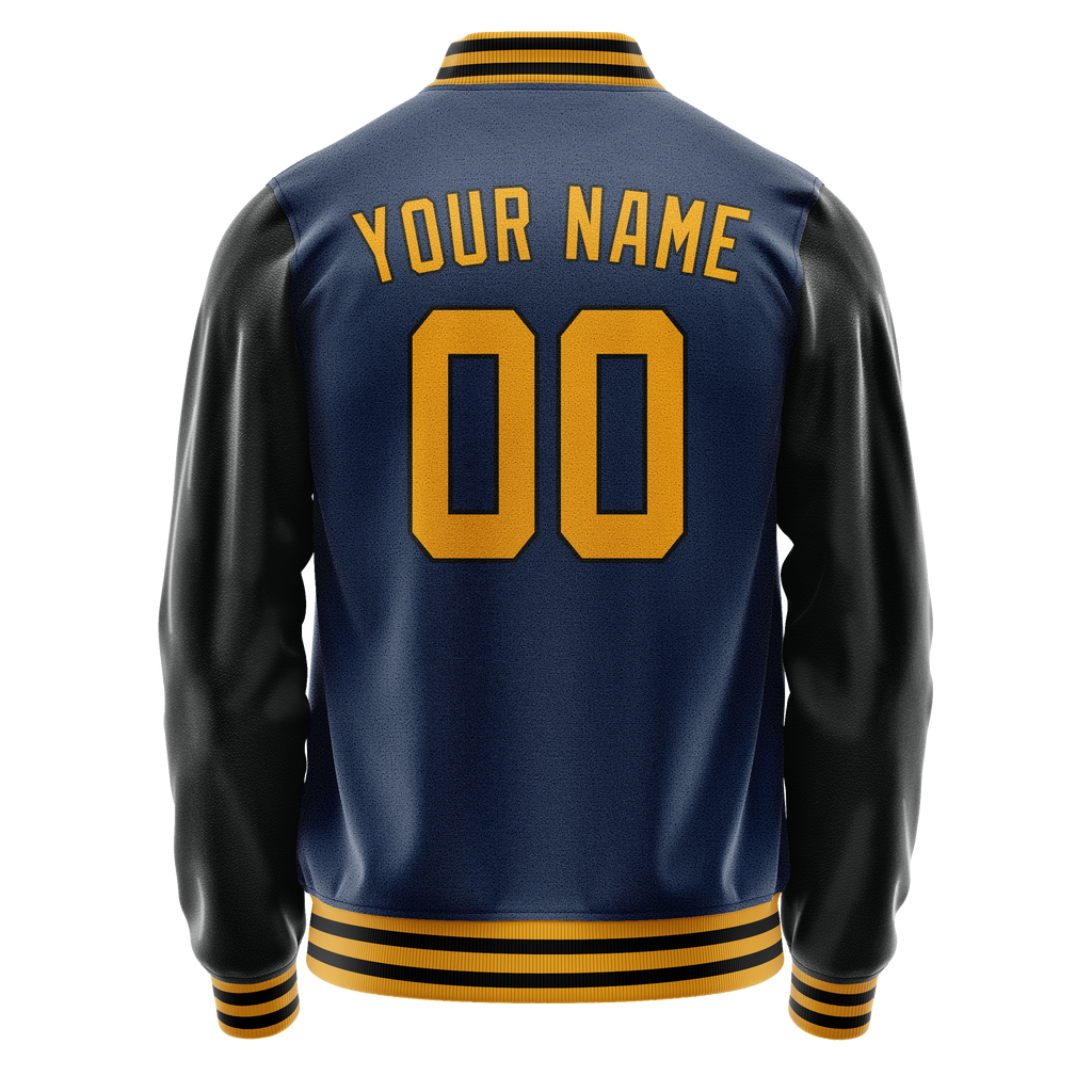 Personalized Blue & Black Solid Color Varsity Letterman Jacket