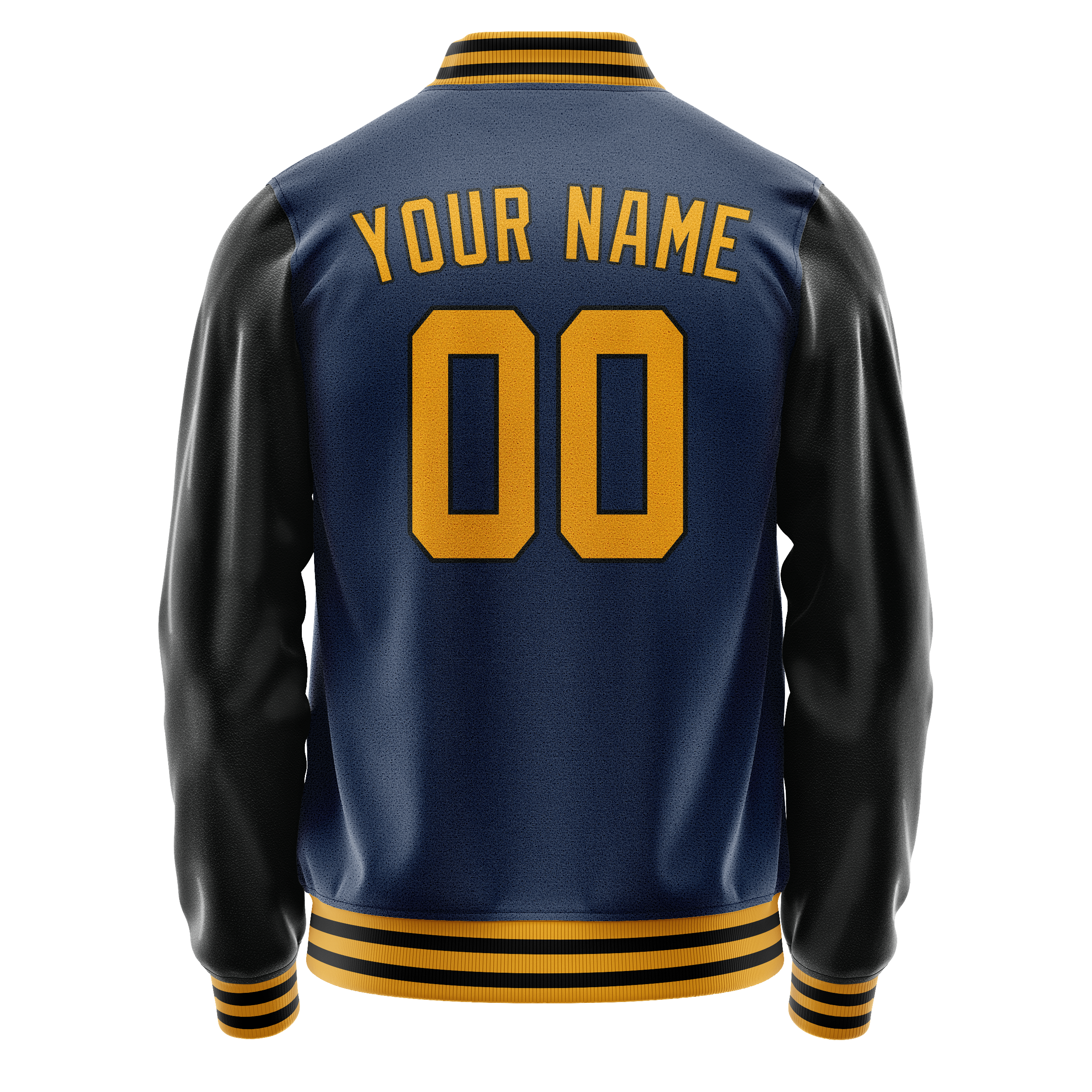 Personalized Blue & Black Solid Color Varsity Letterman Jacket