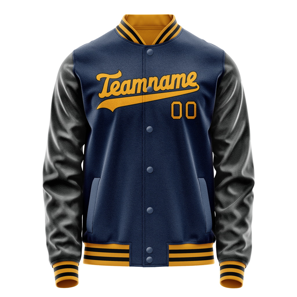 Personalized Blue & Black Solid Color Varsity Letterman Jacket