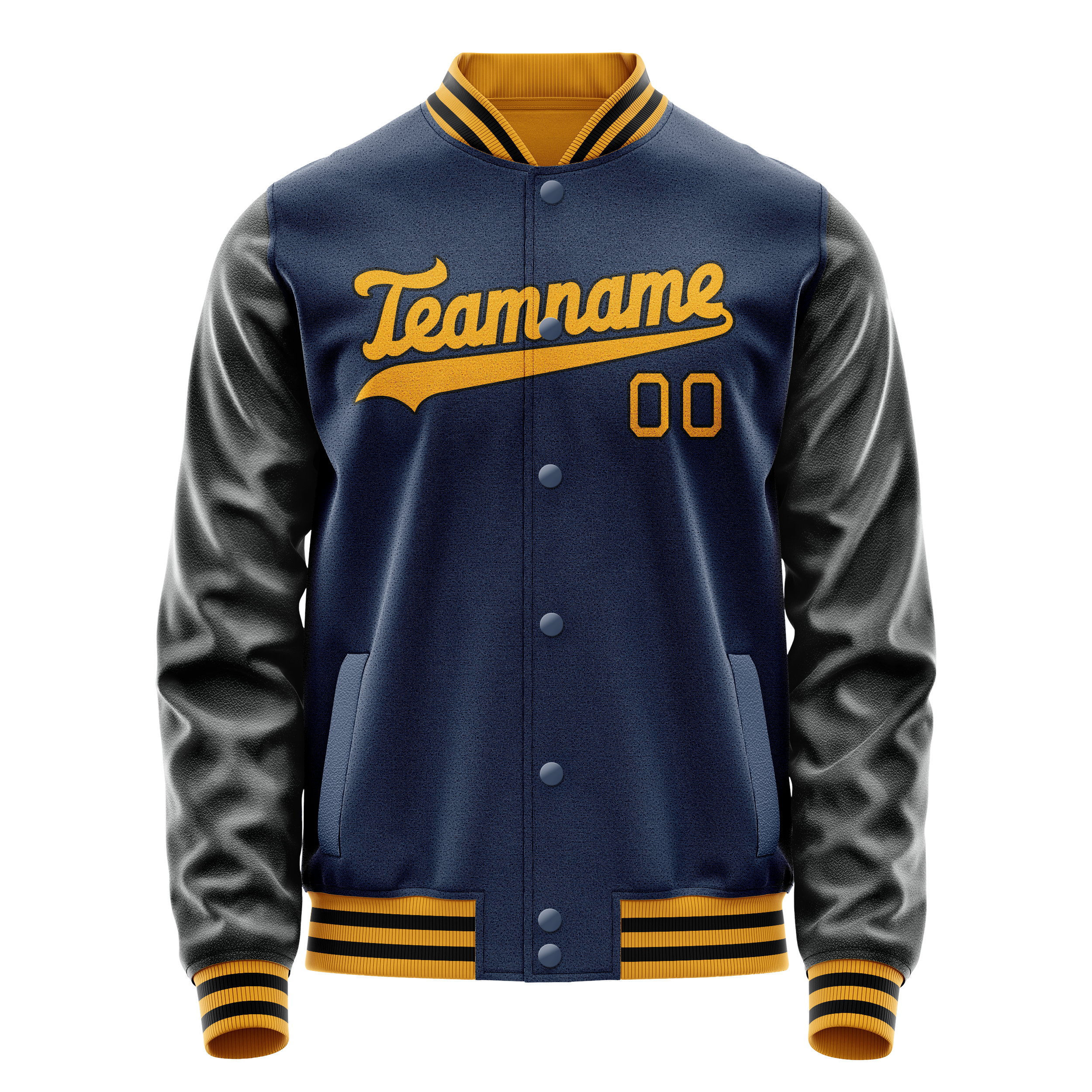 Personalized Blue & Black Solid Color Varsity Letterman Jacket