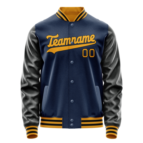 Personalized Blue & Black Solid Color Varsity Letterman Jacket