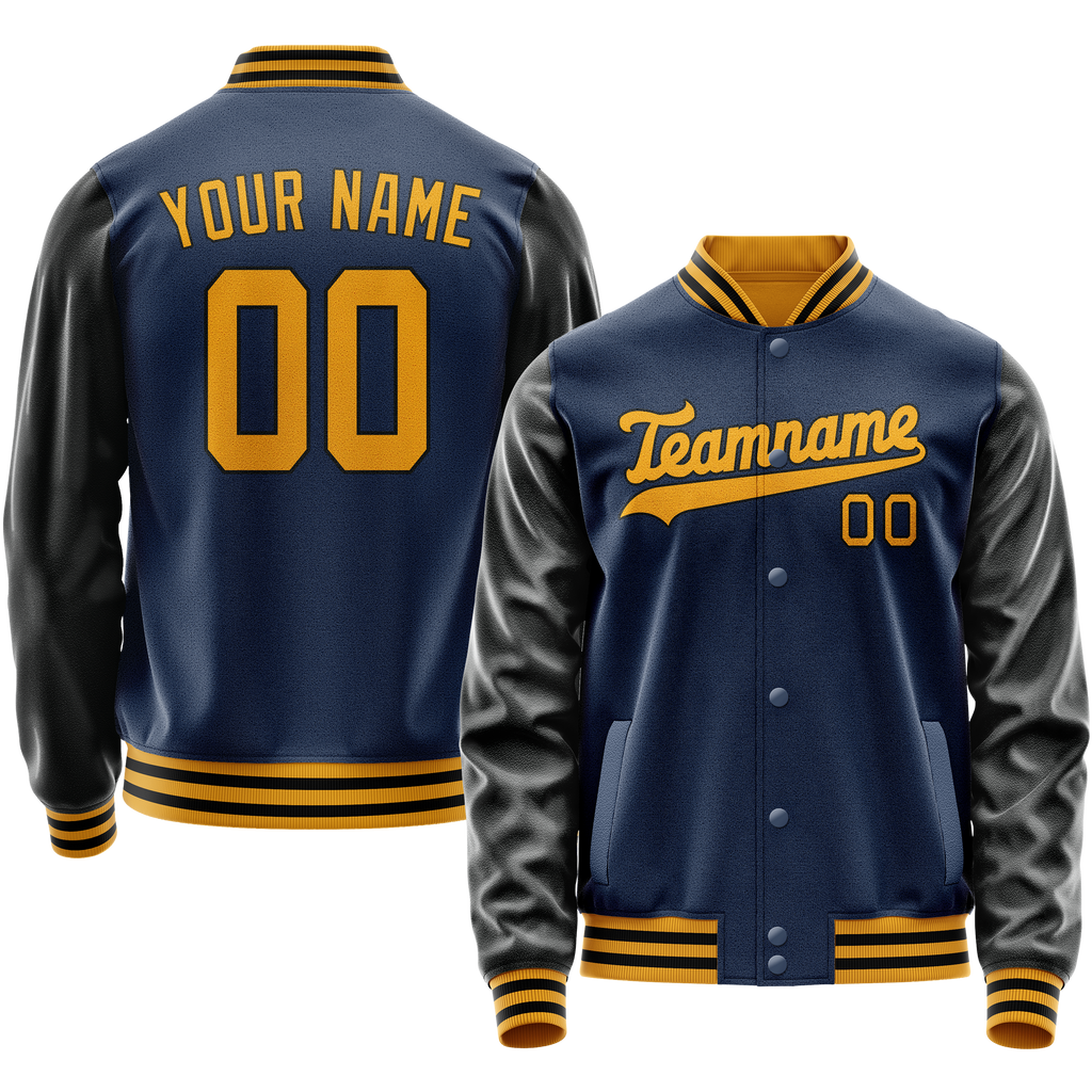 Personalized Blue & Black Solid Color Varsity Letterman Jacket