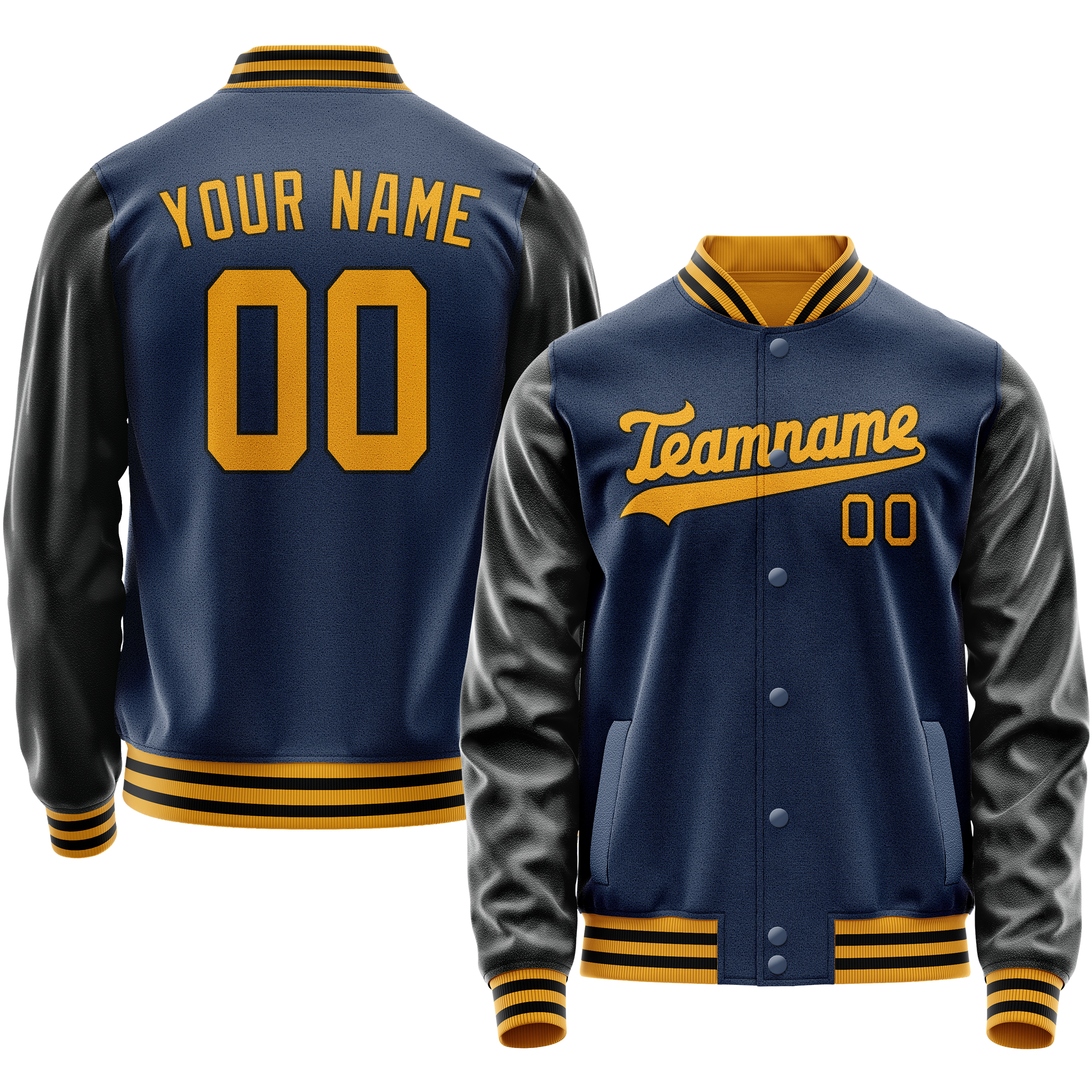 Personalized Blue & Black Solid Color Varsity Letterman Jacket
