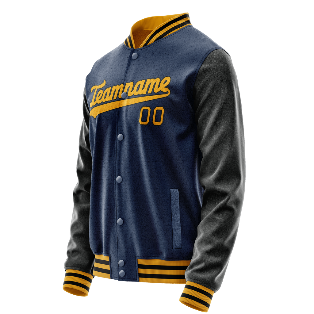 Personalized Blue & Black Solid Color Varsity Letterman Jacket