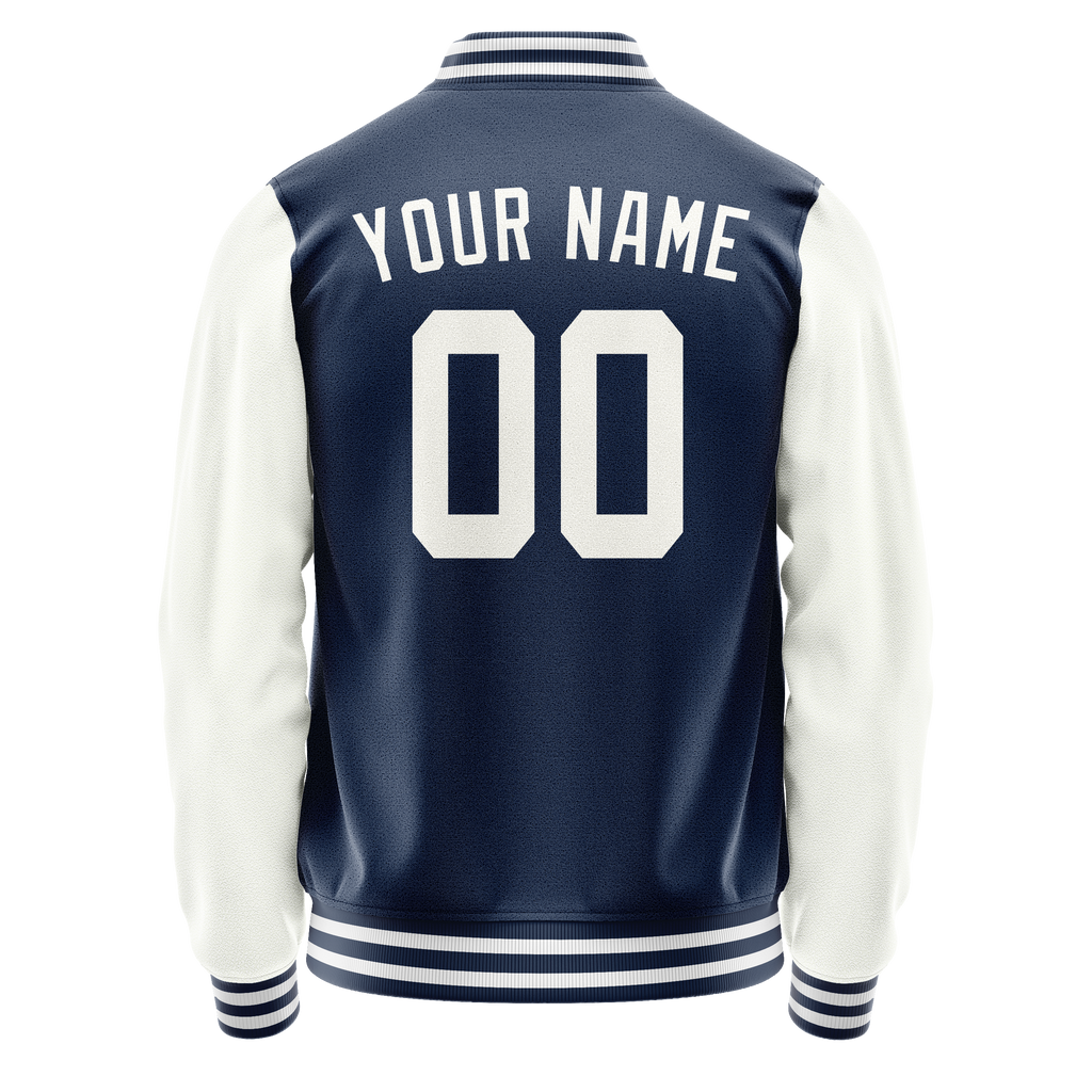 Personalized Blue & White Solid Color Varsity Letterman Jacket