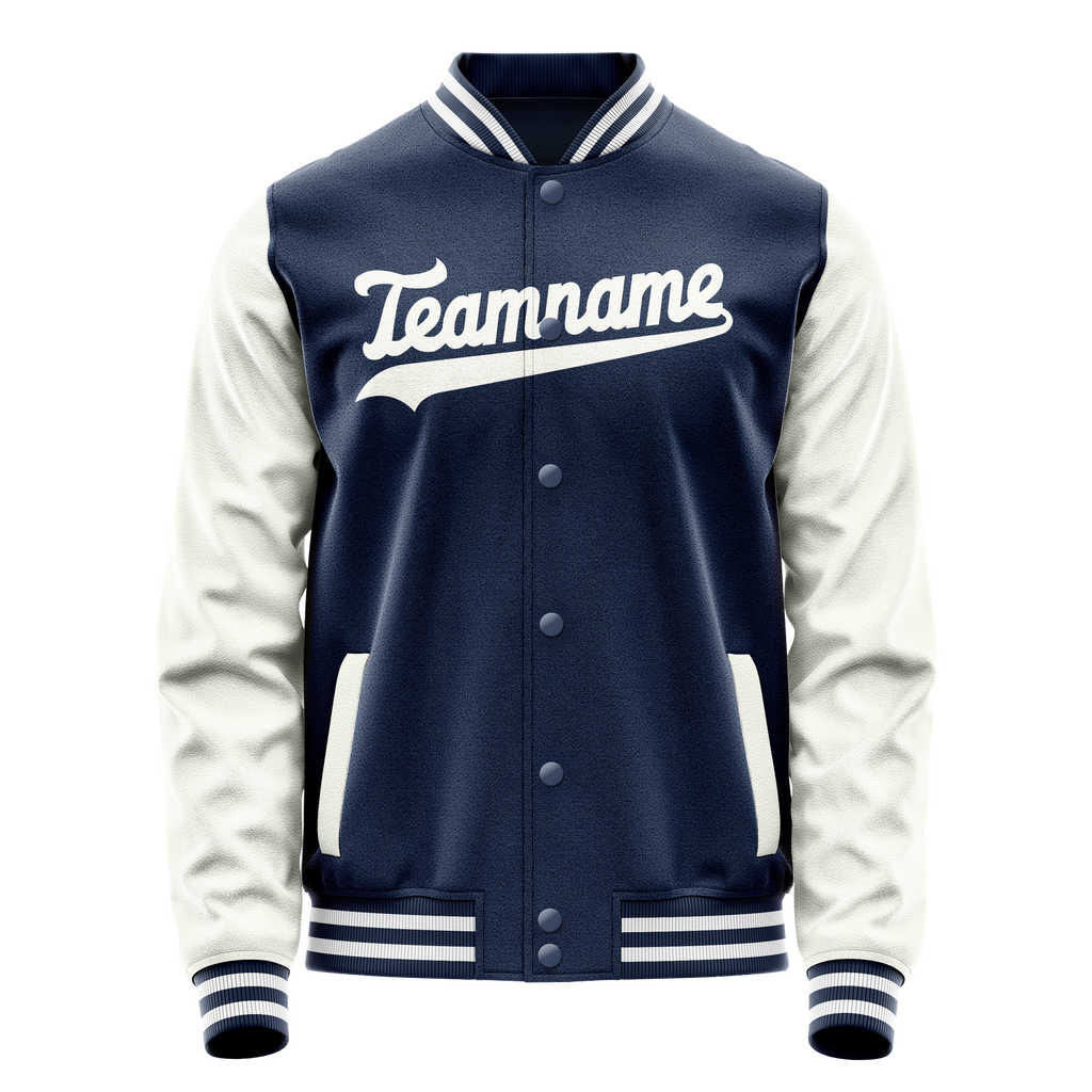 Personalized Blue & White Solid Color Varsity Letterman Jacket