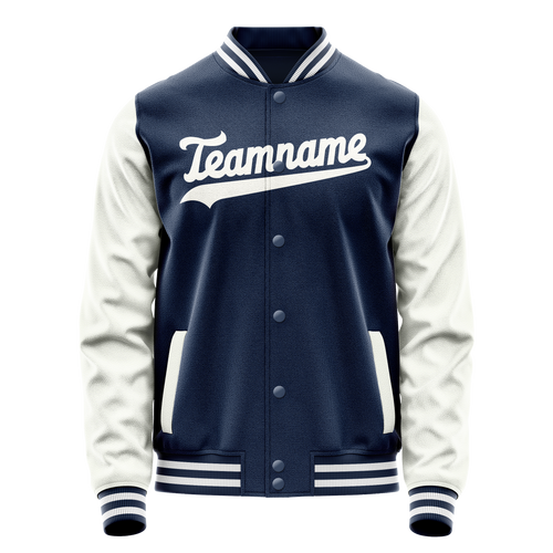 Personalized Blue & White Solid Color Varsity Letterman Jacket