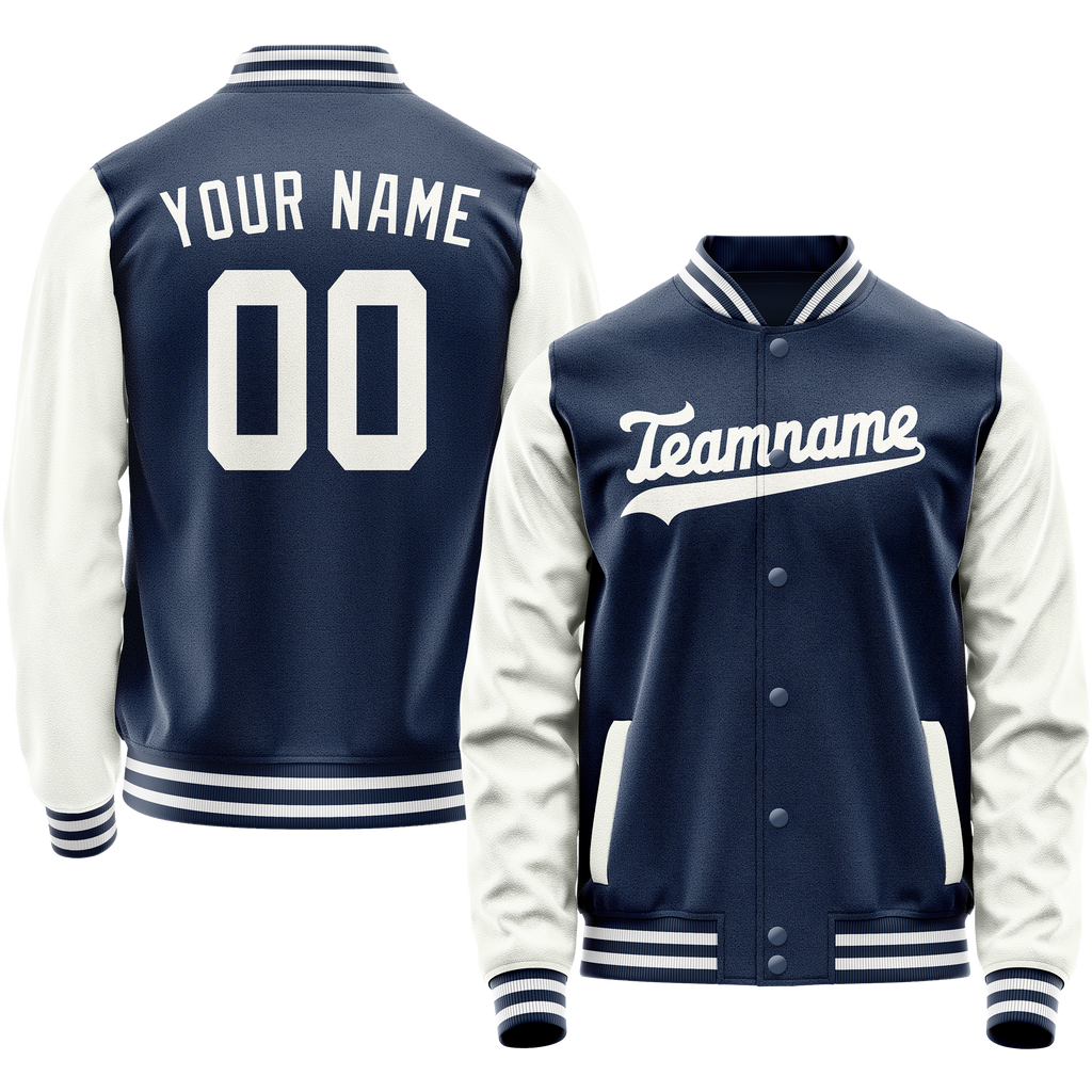 Personalized Blue & White Solid Color Varsity Letterman Jacket