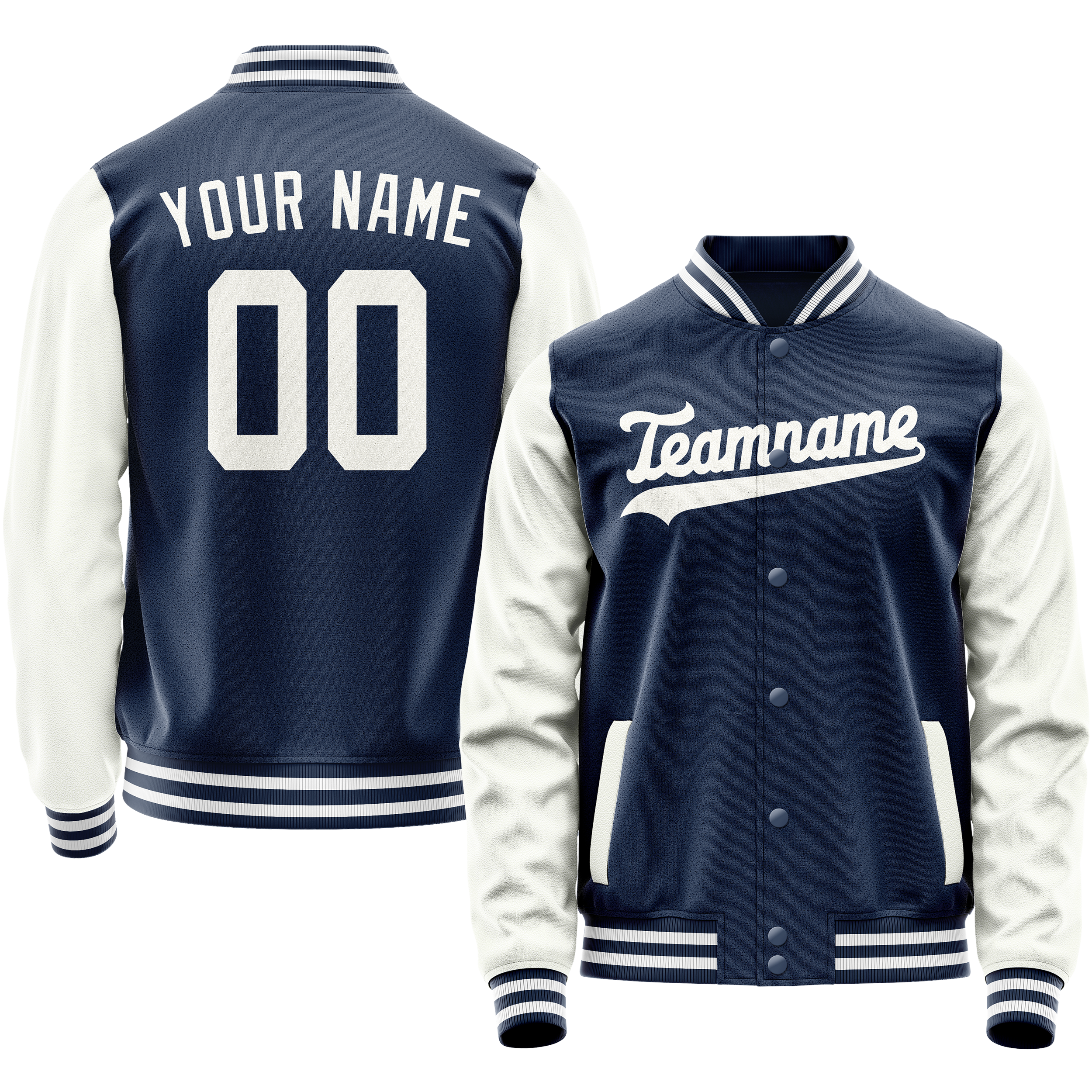 Personalized Blue & White Solid Color Varsity Letterman Jacket