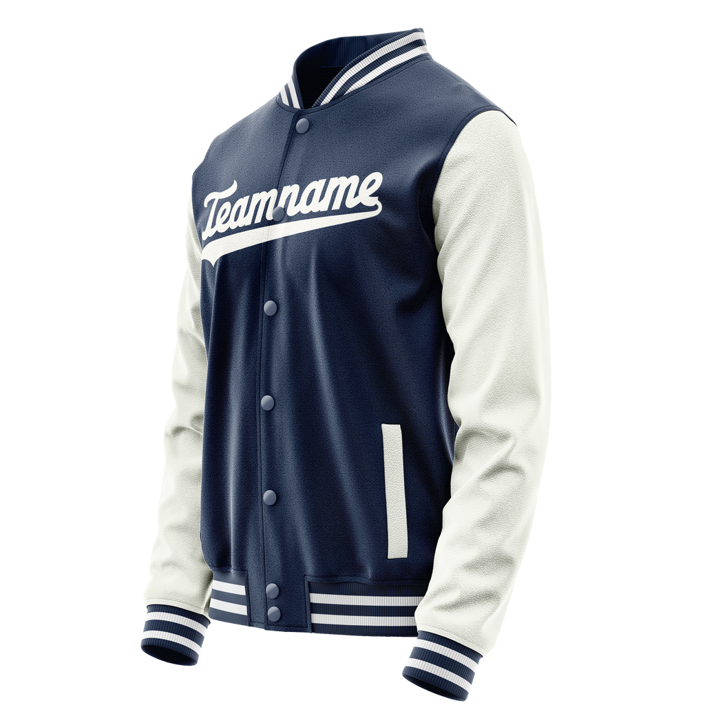 Personalized Blue & White Solid Color Varsity Letterman Jacket