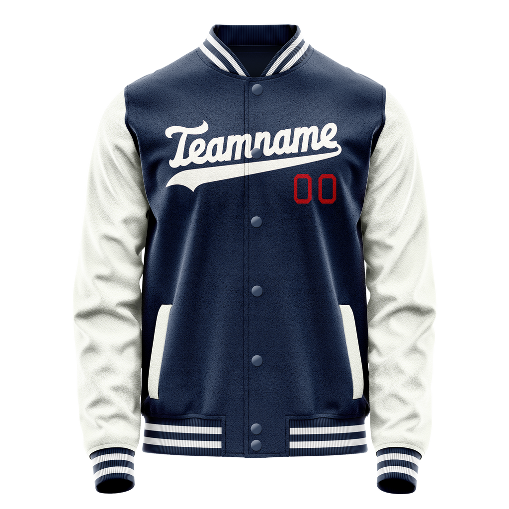 Personalized Blue & White Solid Color Varsity Letterman Jacket