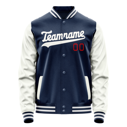 Personalized Blue & White Solid Color Varsity Letterman Jacket