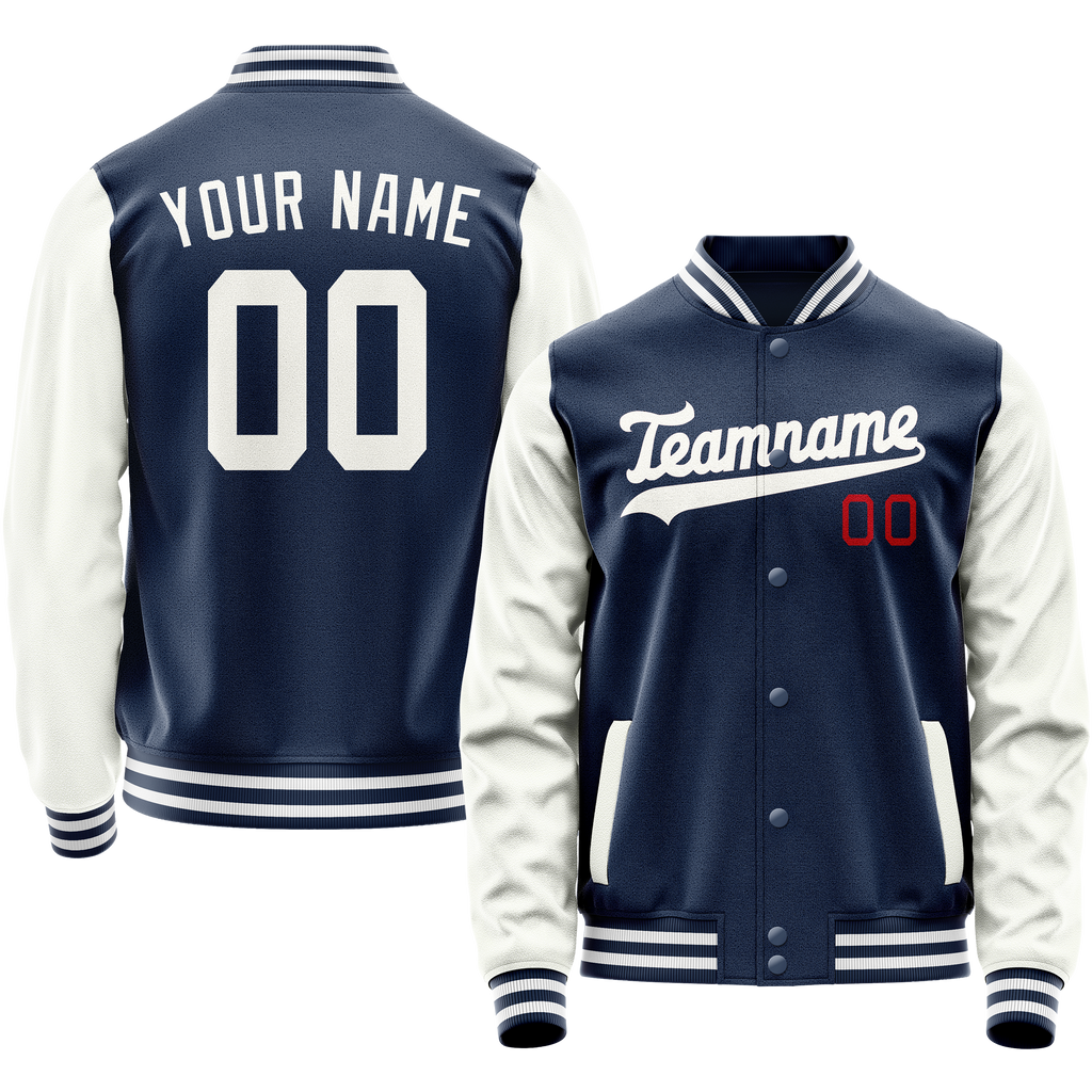 Personalized Blue & White Solid Color Varsity Letterman Jacket