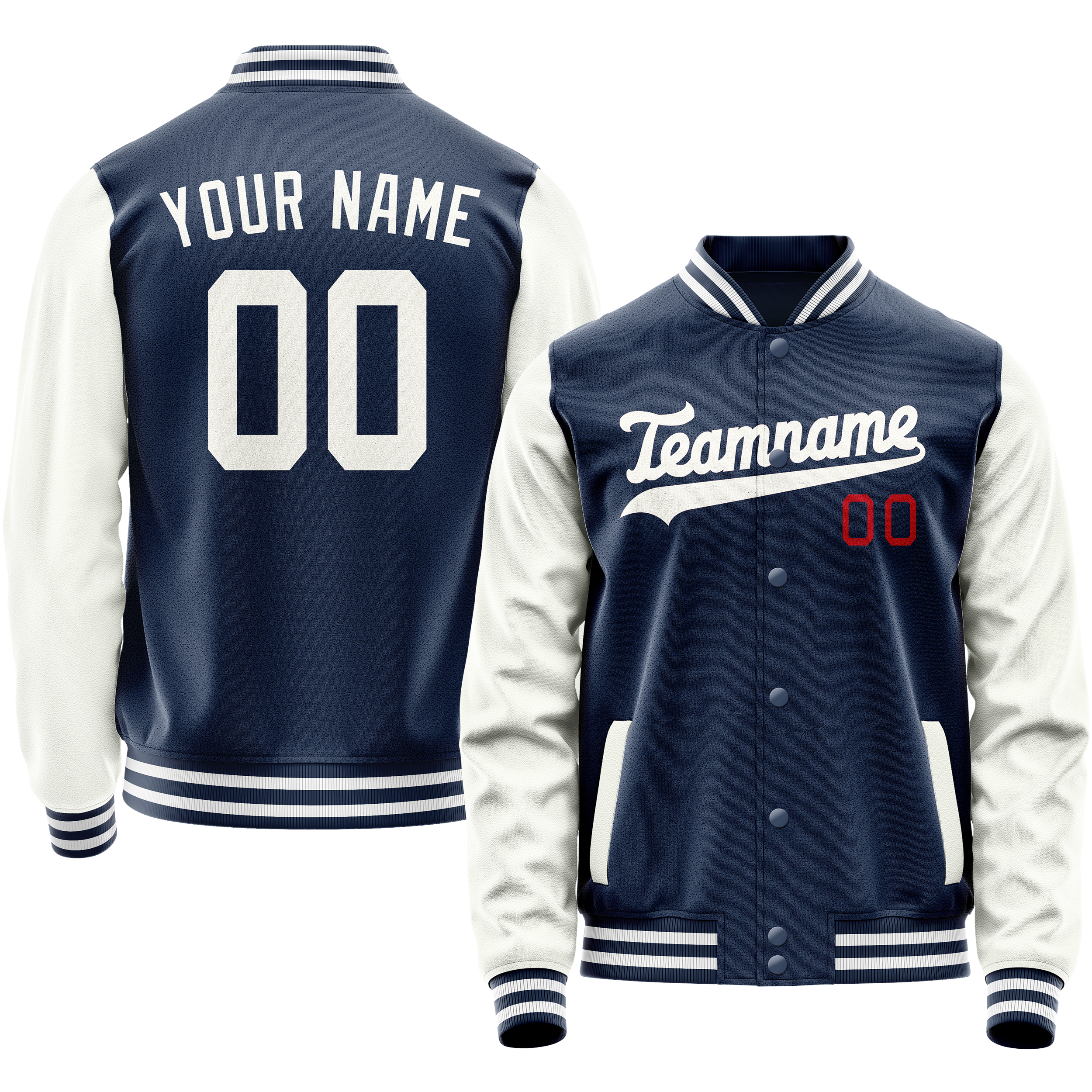 Personalized Blue & White Solid Color Varsity Letterman Jacket