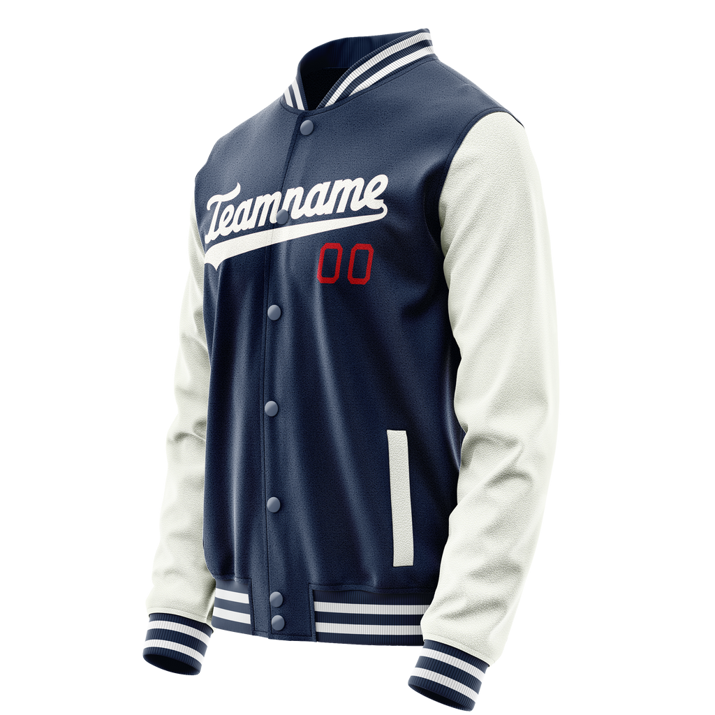 Personalized Blue & White Solid Color Varsity Letterman Jacket
