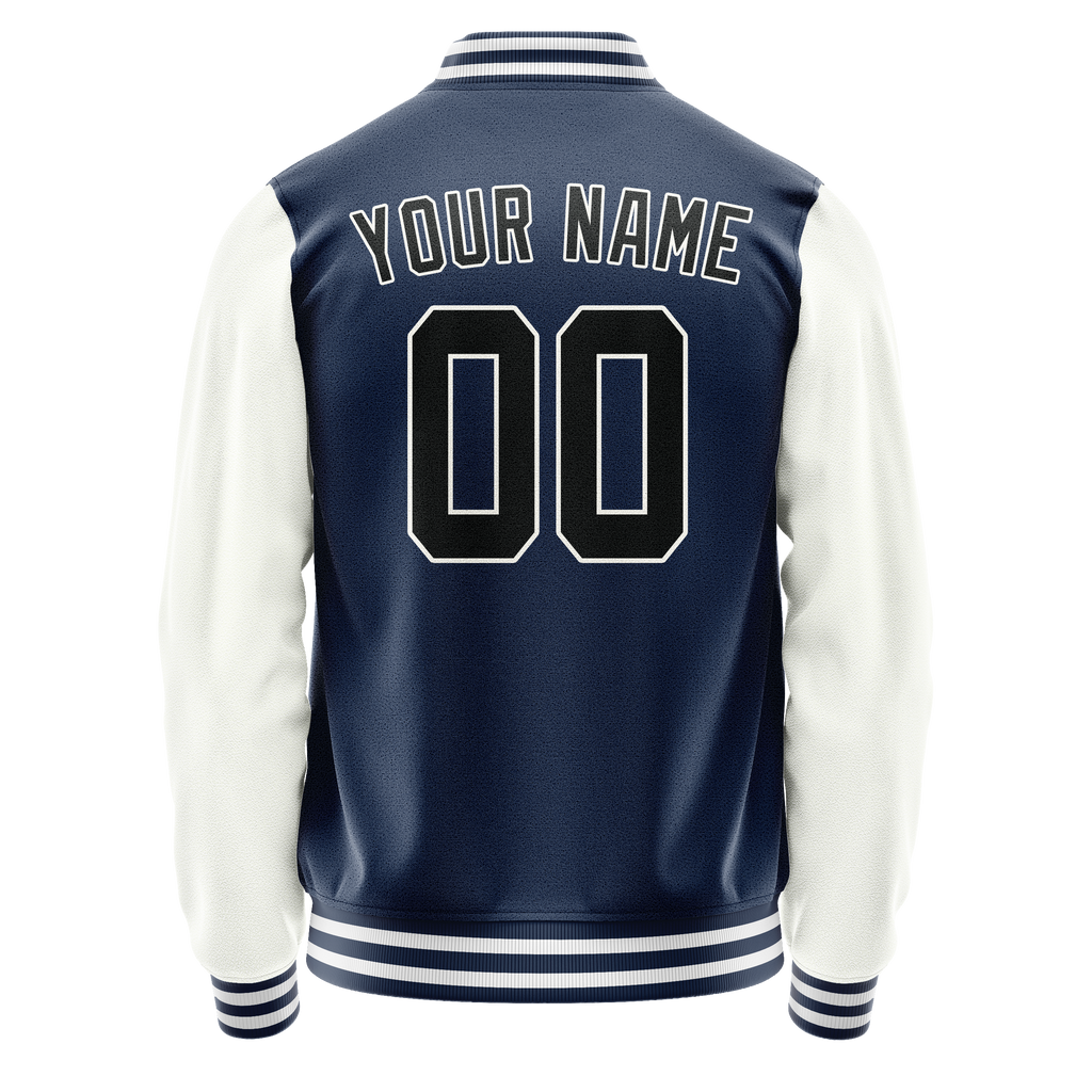 Personalized Blue & White Solid Color Varsity Letterman Jacket