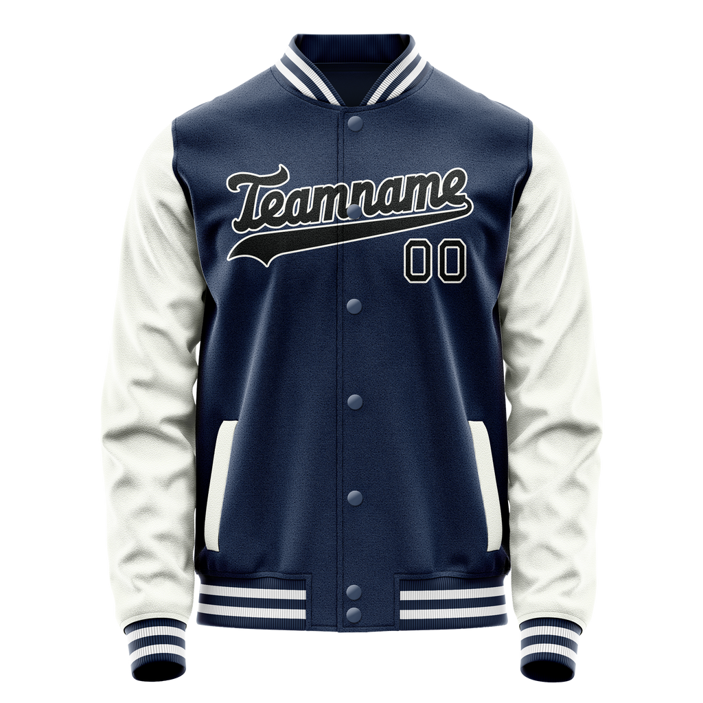 Personalized Blue & White Solid Color Varsity Letterman Jacket
