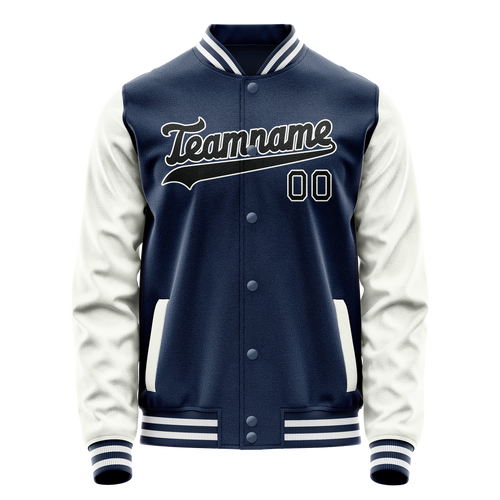 Personalized Blue & White Solid Color Varsity Letterman Jacket