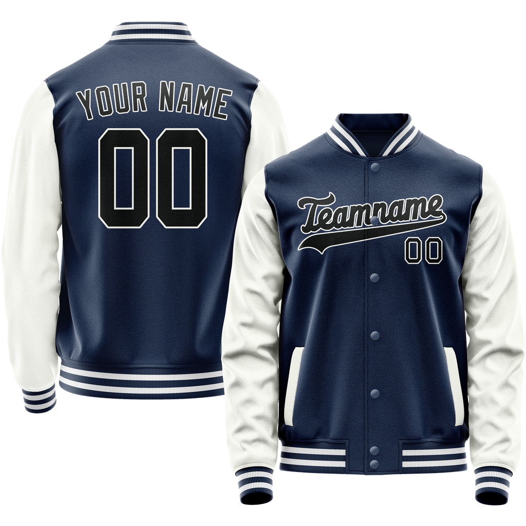 Personalized Blue & White Solid Color Varsity Letterman Jacket