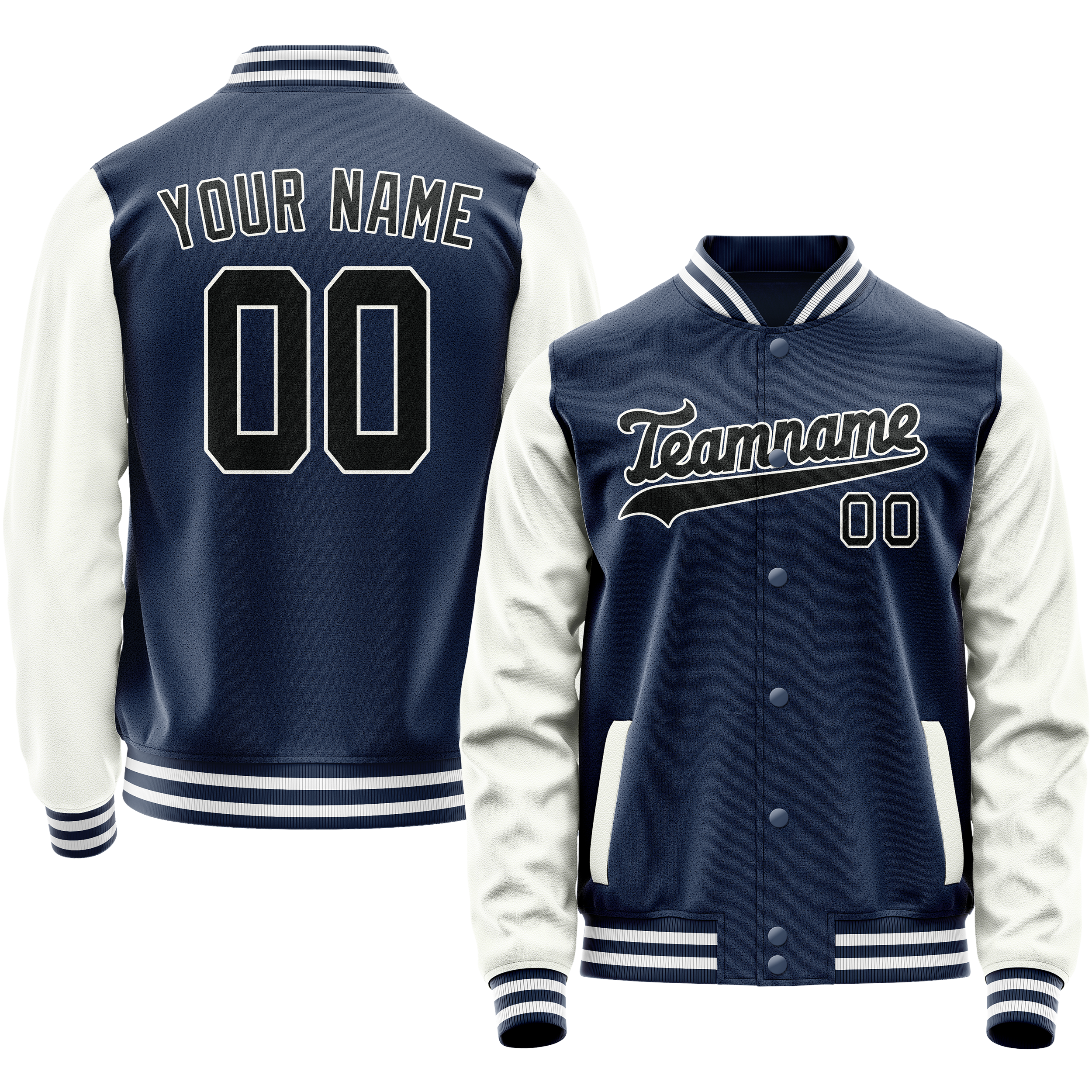 Personalized Blue & White Solid Color Varsity Letterman Jacket