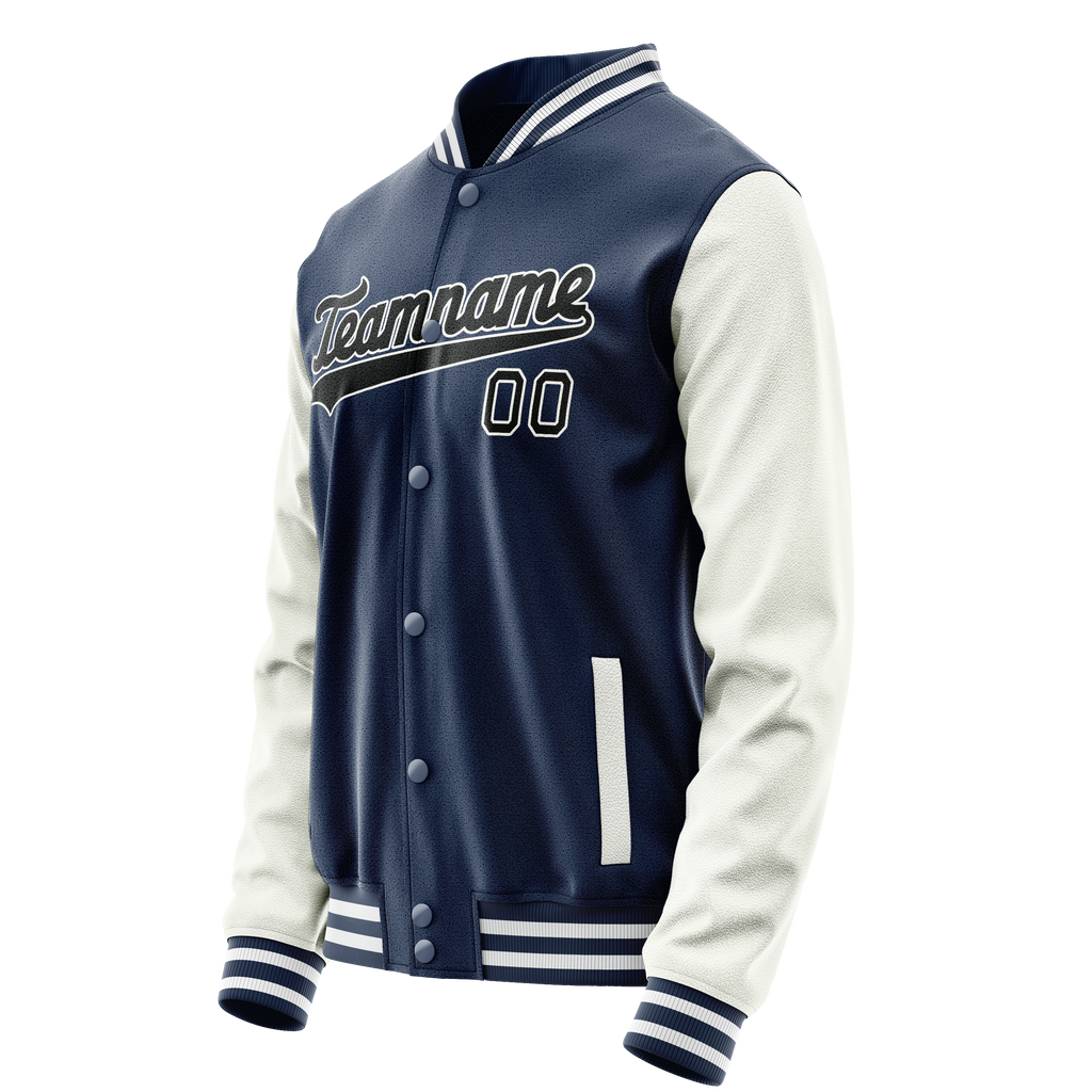 Personalized Blue & White Solid Color Varsity Letterman Jacket