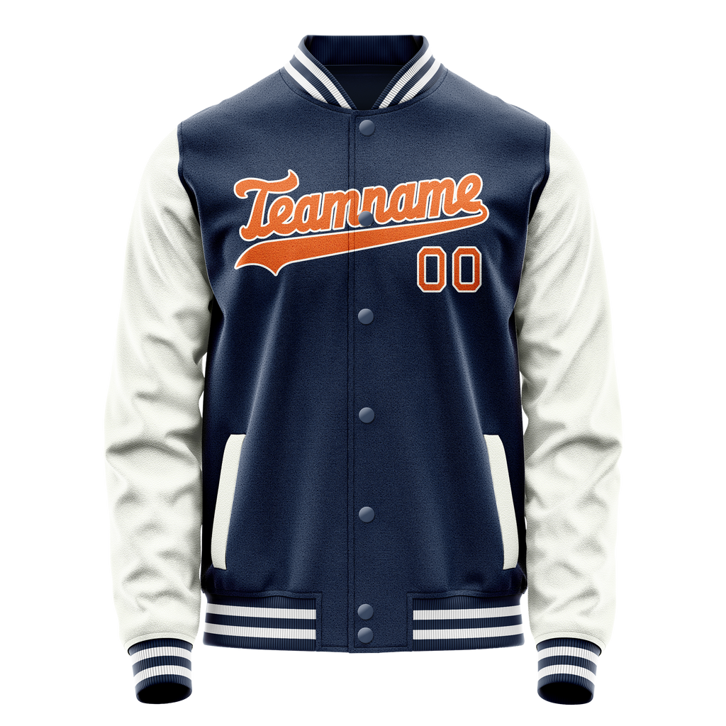 Personalized Blue & White Solid Color Varsity Letterman Jacket