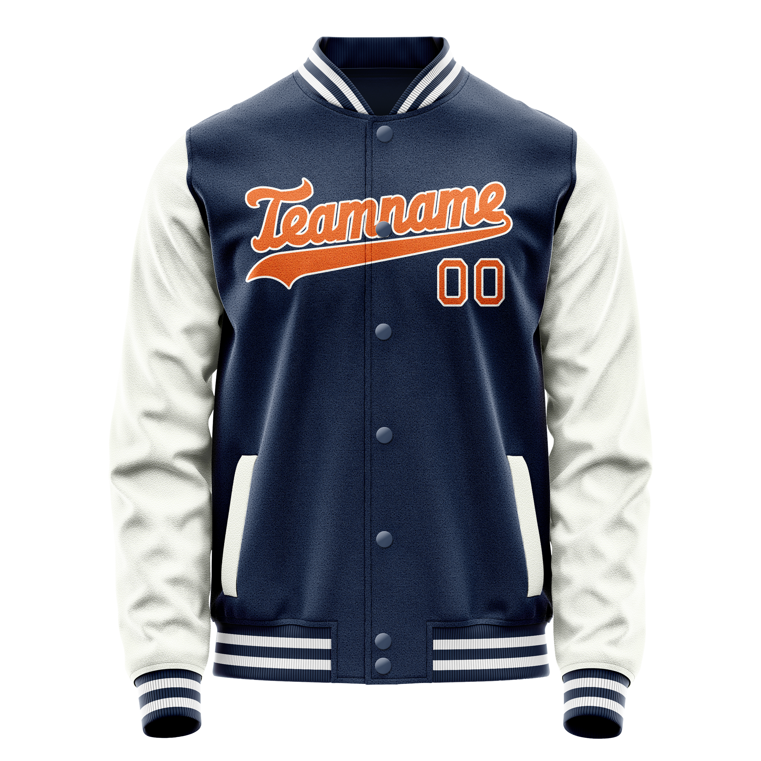 Personalized Blue & White Solid Color Varsity Letterman Jacket