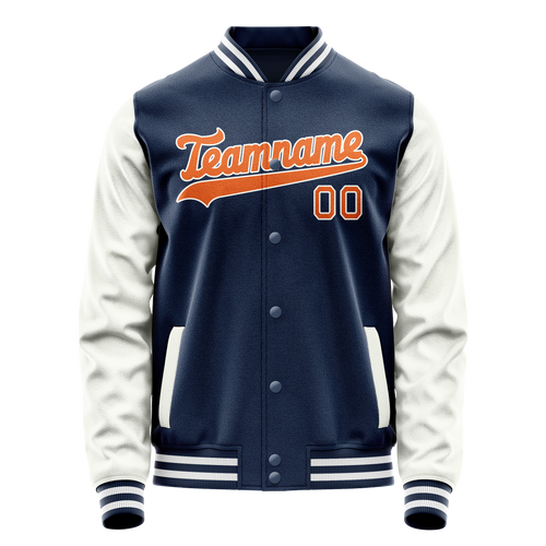 Personalized Blue & White Solid Color Varsity Letterman Jacket