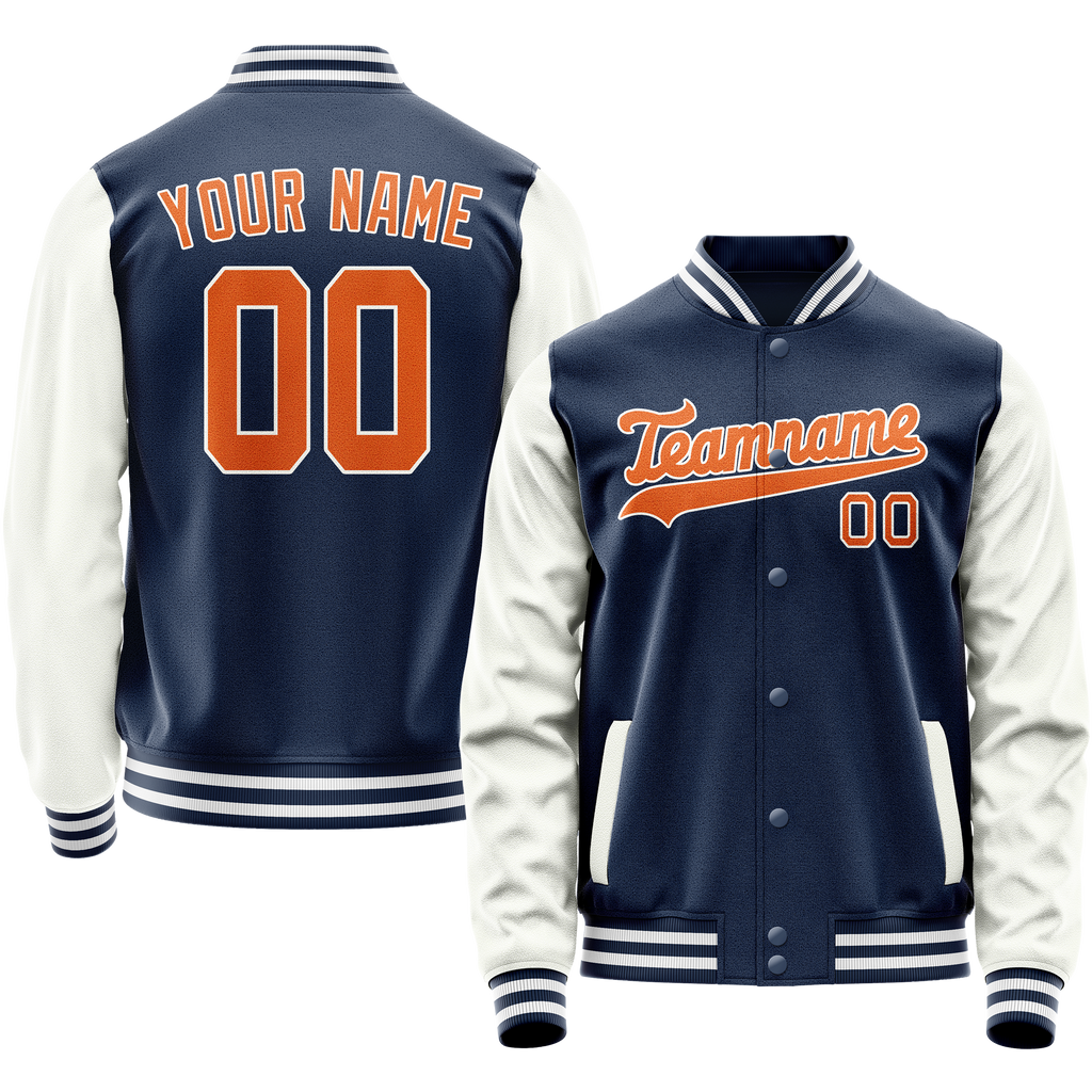 Personalized Blue & White Solid Color Varsity Letterman Jacket
