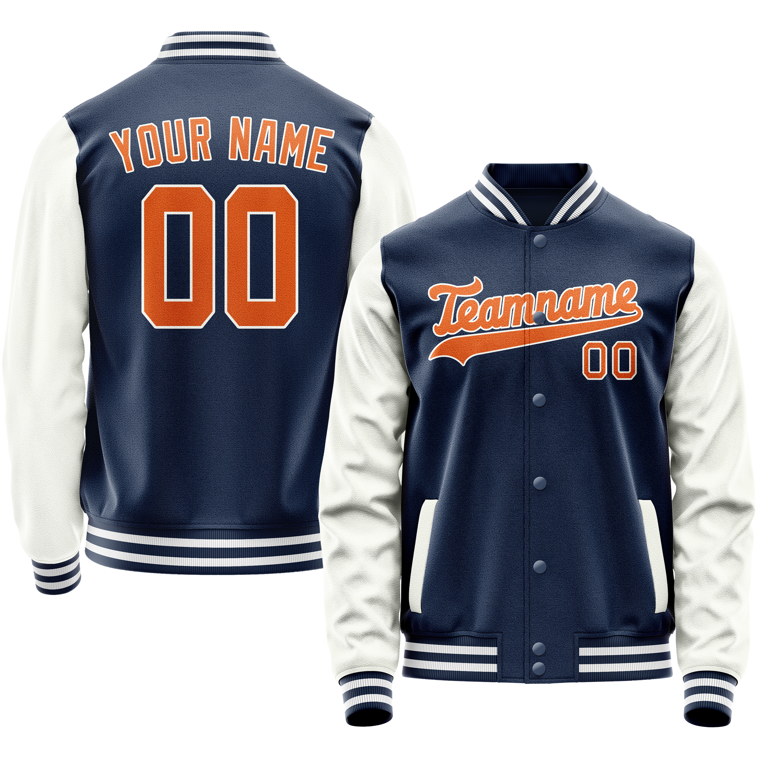 Personalized Blue & White Solid Color Varsity Letterman Jacket