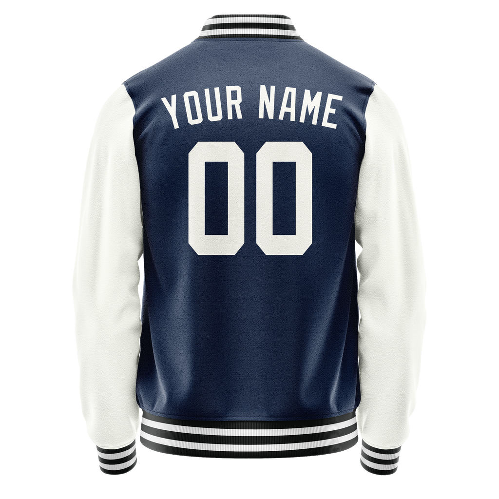 Personalized Blue & White Solid Color Varsity Letterman Jacket