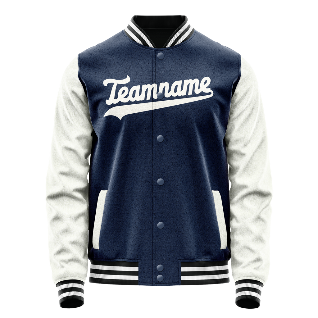 Personalized Blue & White Solid Color Varsity Letterman Jacket