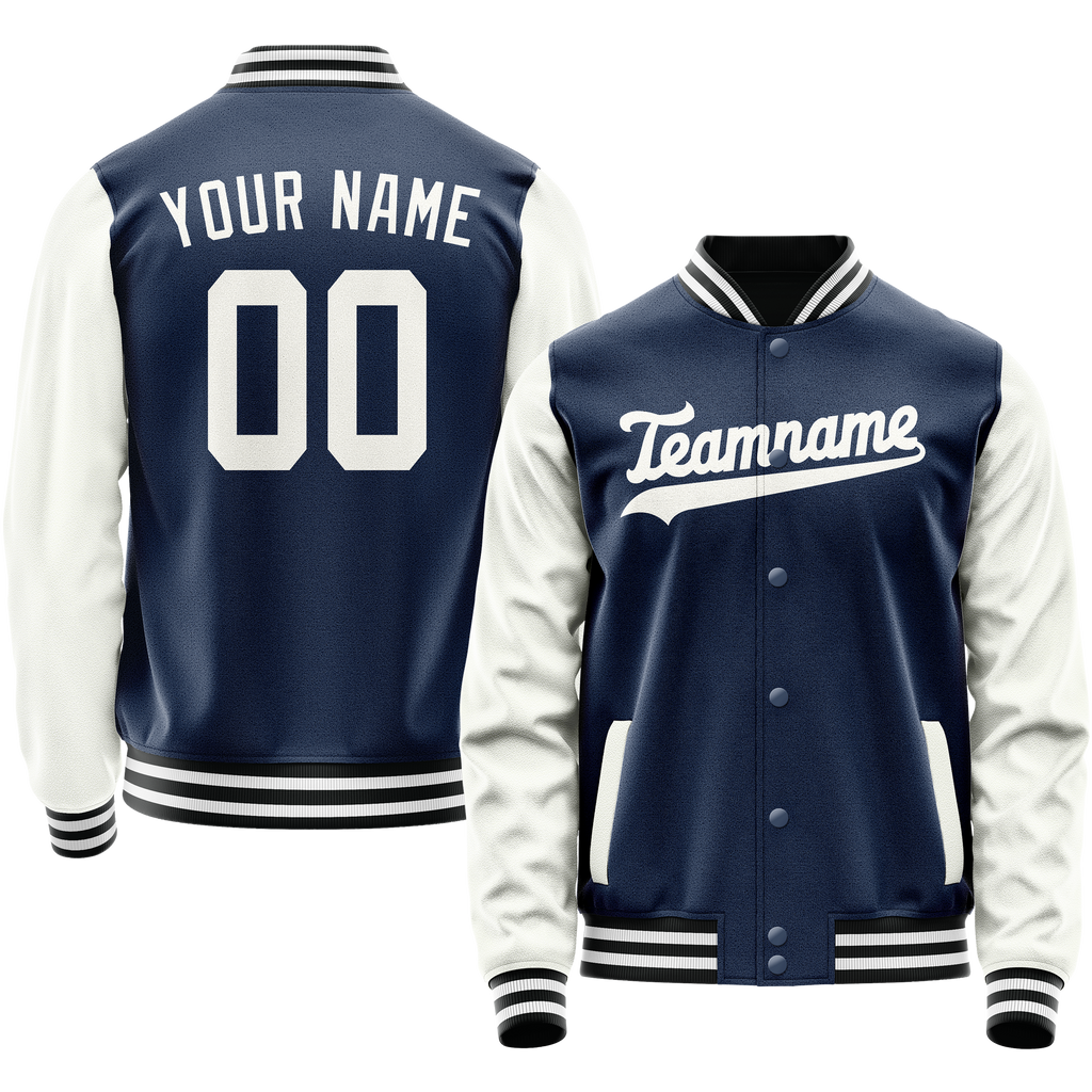Personalized Blue & White Solid Color Varsity Letterman Jacket
