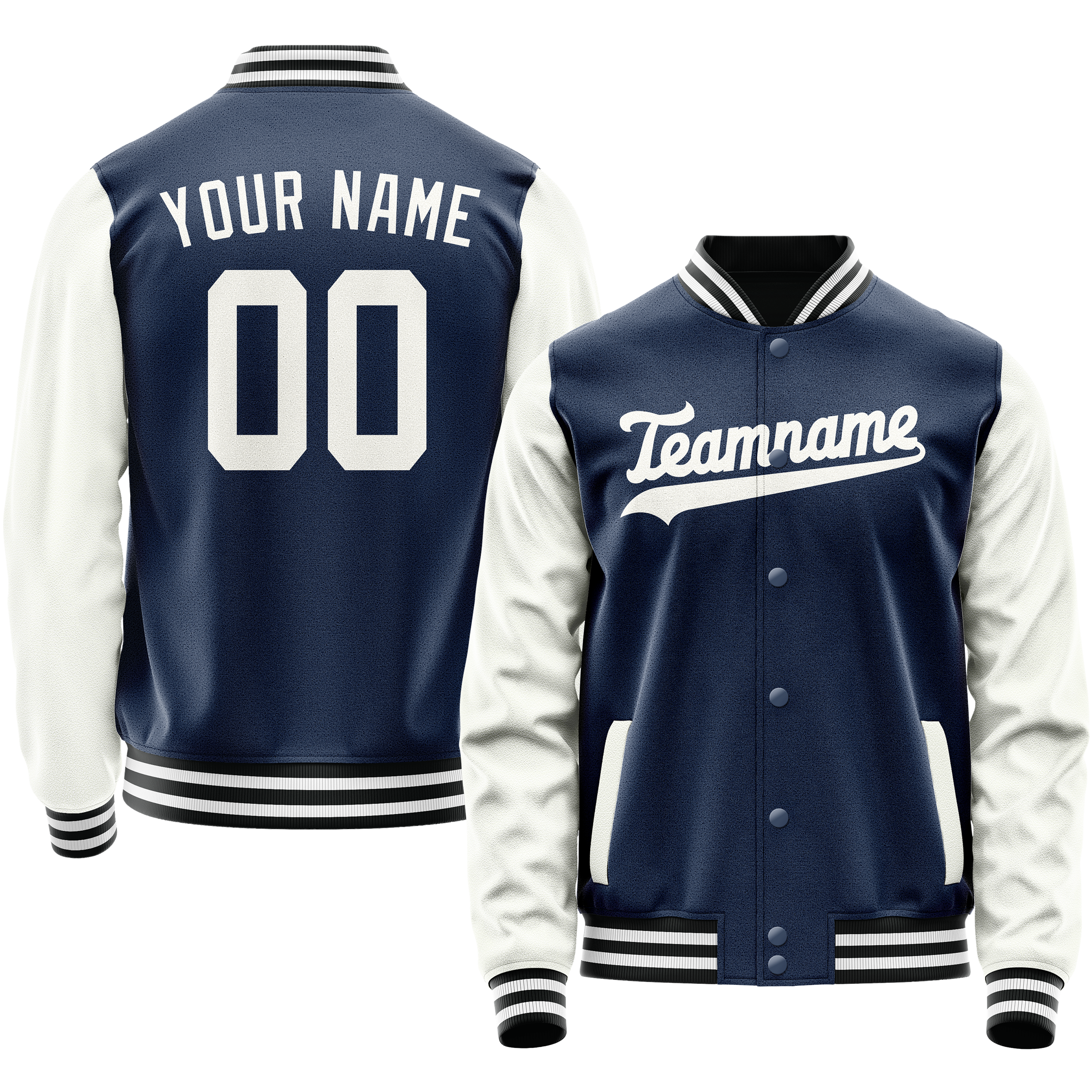 Personalized Blue & White Solid Color Varsity Letterman Jacket