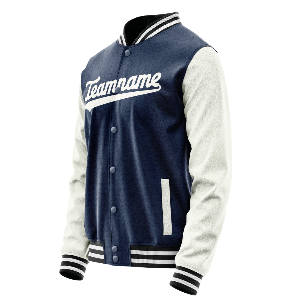 Personalized Blue & White Solid Color Varsity Letterman Jacket