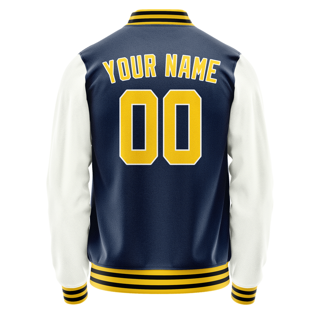 Personalized Blue & White Solid Color Varsity Letterman Jacket