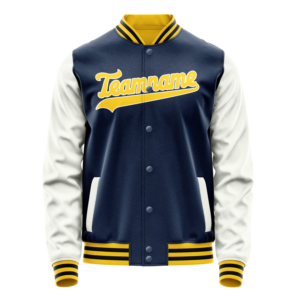 Personalized Blue & White Solid Color Varsity Letterman Jacket