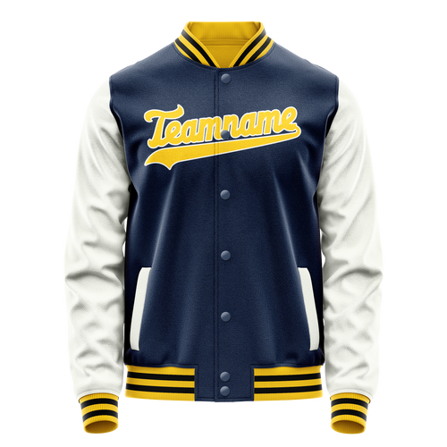 Personalized Blue & White Solid Color Varsity Letterman Jacket