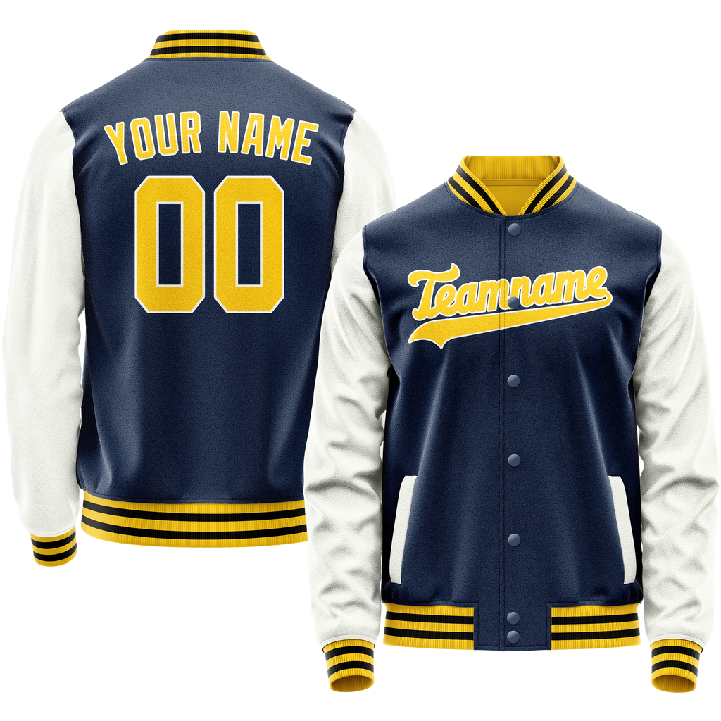 Personalized Blue & White Solid Color Varsity Letterman Jacket
