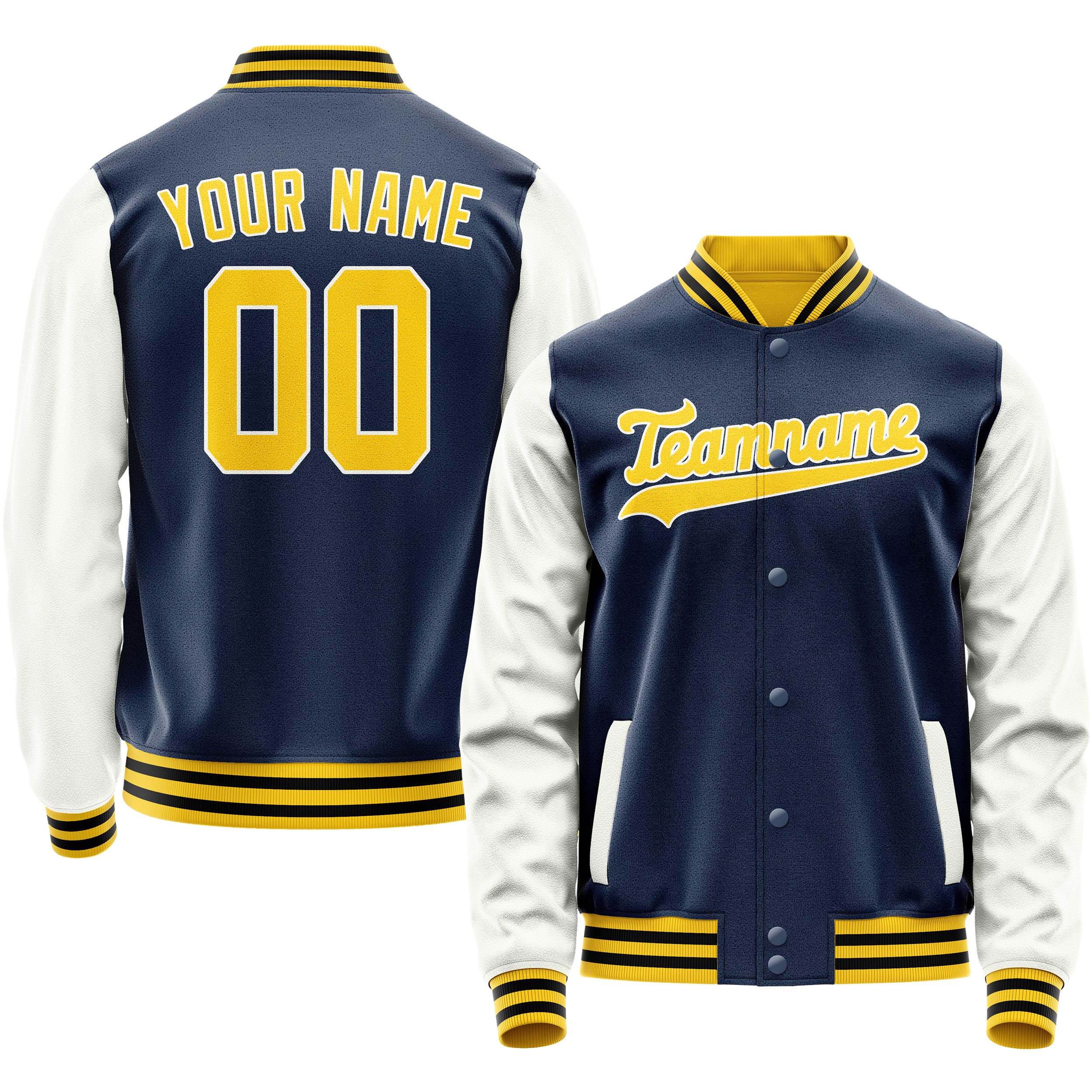 Personalized Blue & White Solid Color Varsity Letterman Jacket