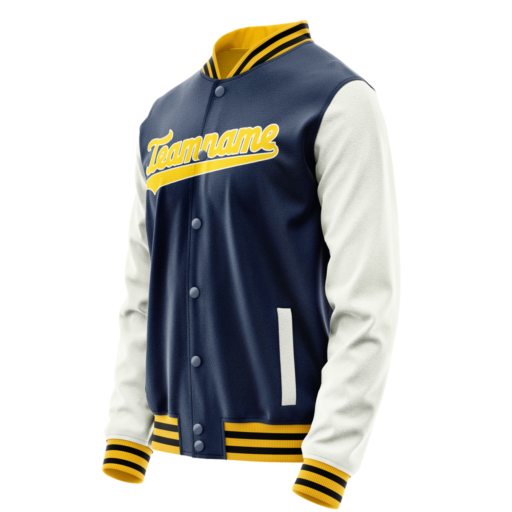 Personalized Blue & White Solid Color Varsity Letterman Jacket