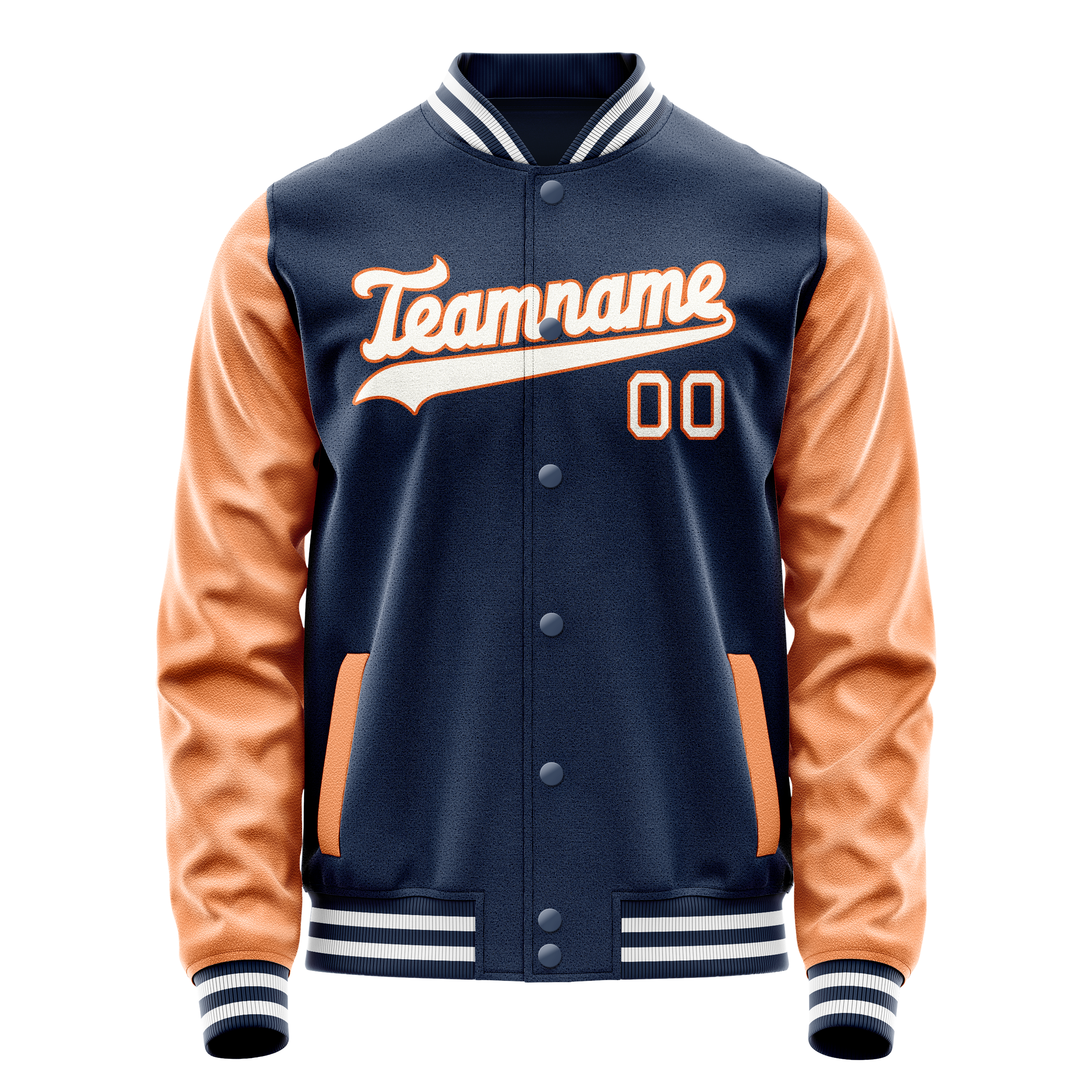 Personalized Blue & Texas-Orange Solid Color Varsity Letterman Jacket