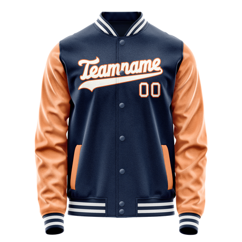 Personalized Blue & Texas-Orange Solid Color Varsity Letterman Jacket