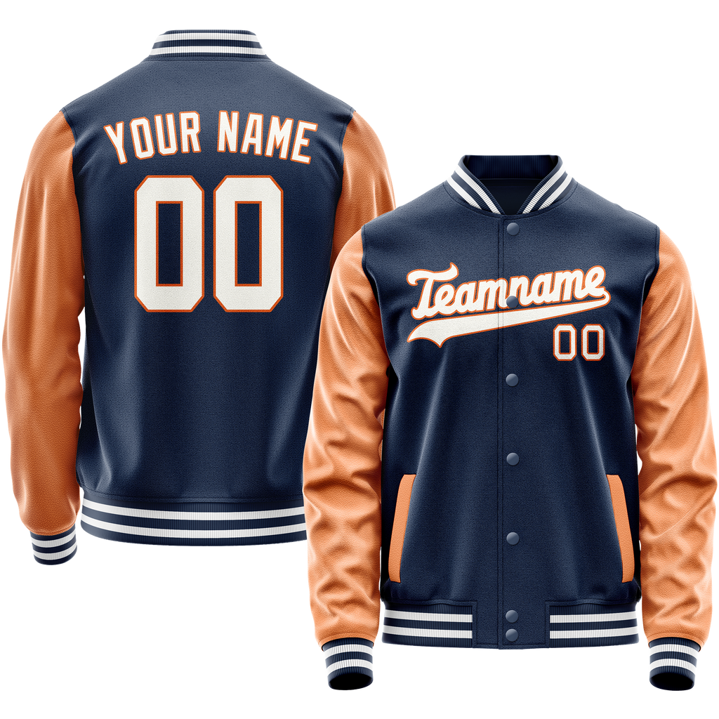 Personalized Blue & Texas-Orange Solid Color Varsity Letterman Jacket