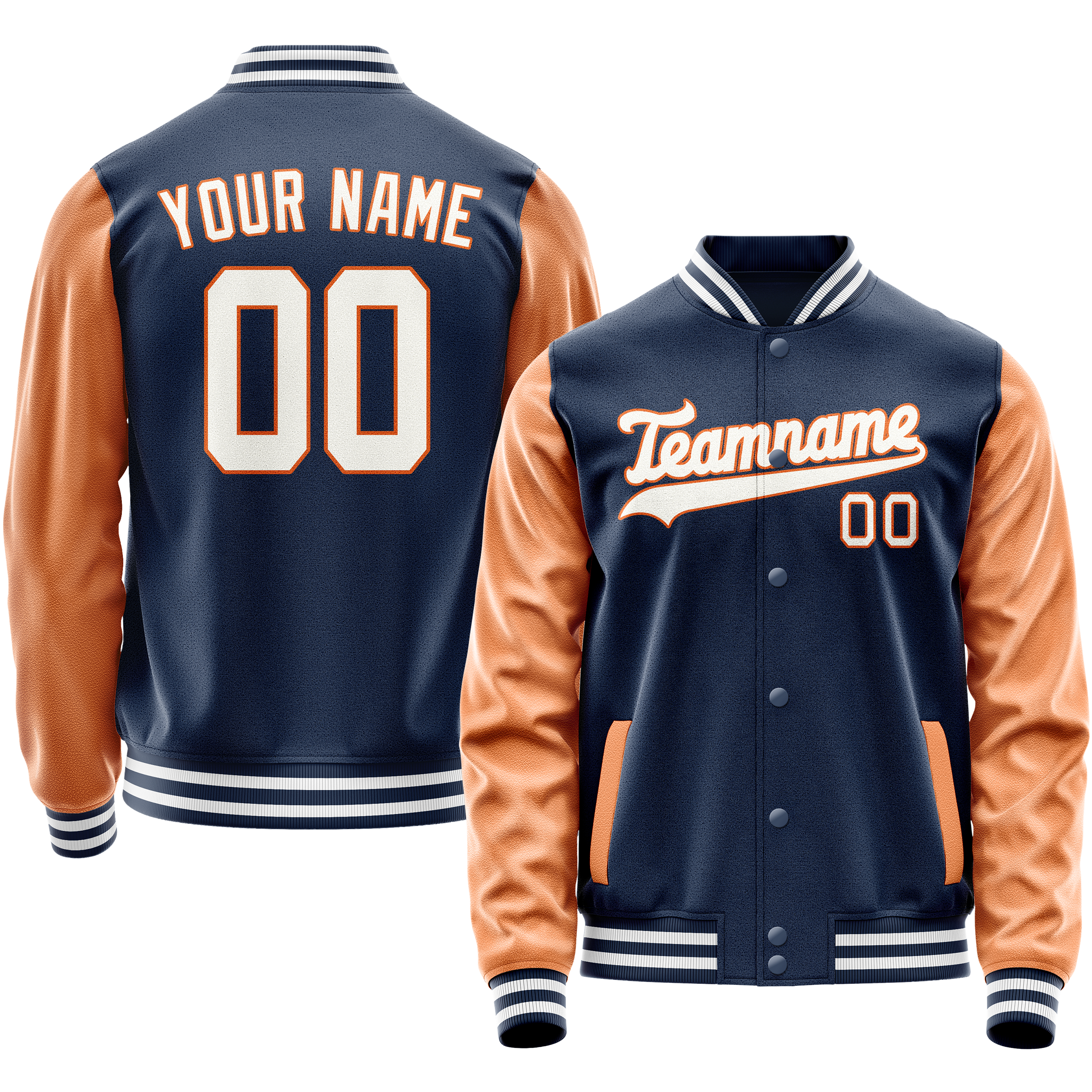 Personalized Blue & Texas-Orange Solid Color Varsity Letterman Jacket