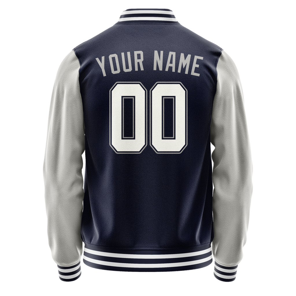 Personalized Navy & Gray Solid Color Varsity Letterman Jacket