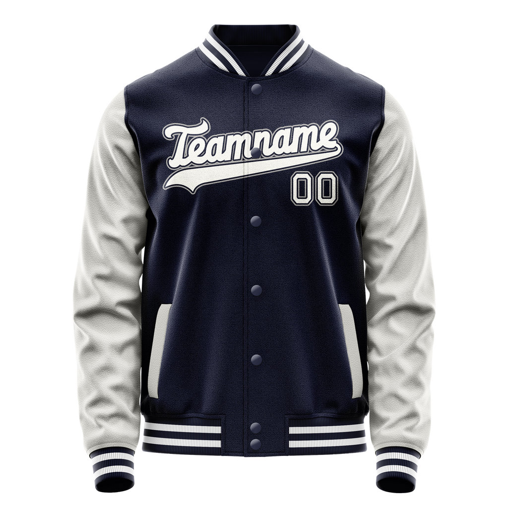 Personalized Navy & Gray Solid Color Varsity Letterman Jacket