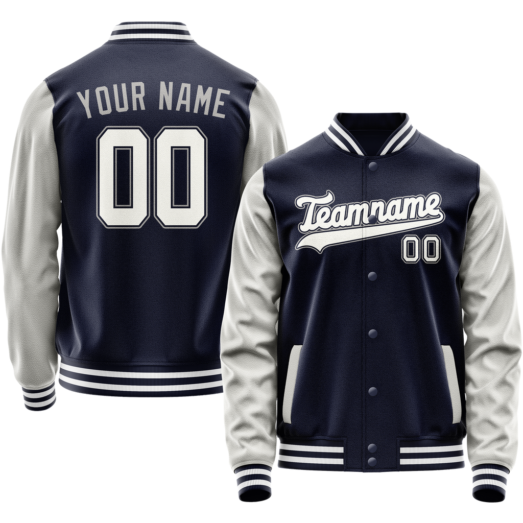 Personalized Navy & Gray Solid Color Varsity Letterman Jacket