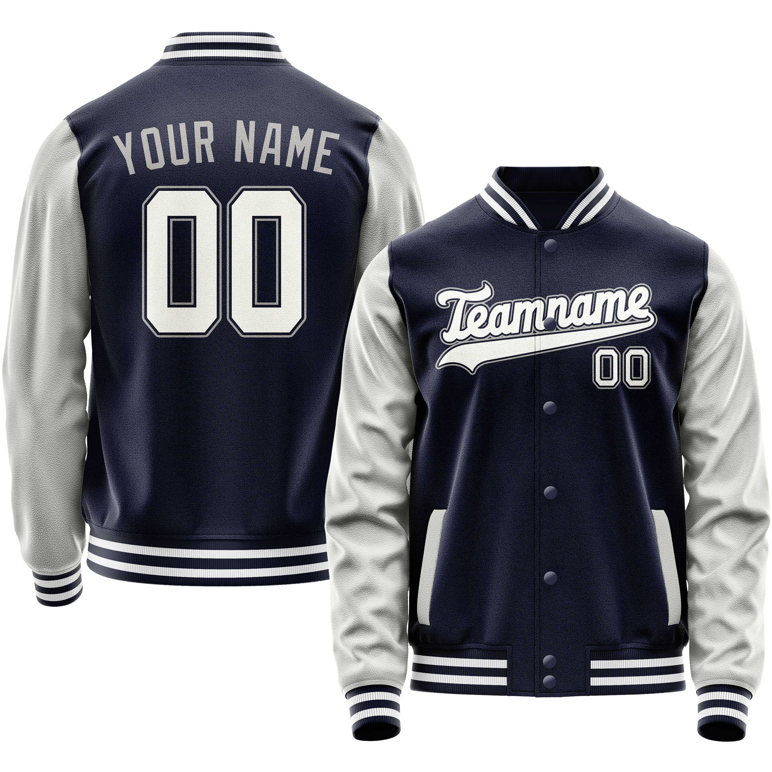 Personalized Navy & Gray Solid Color Varsity Letterman Jacket