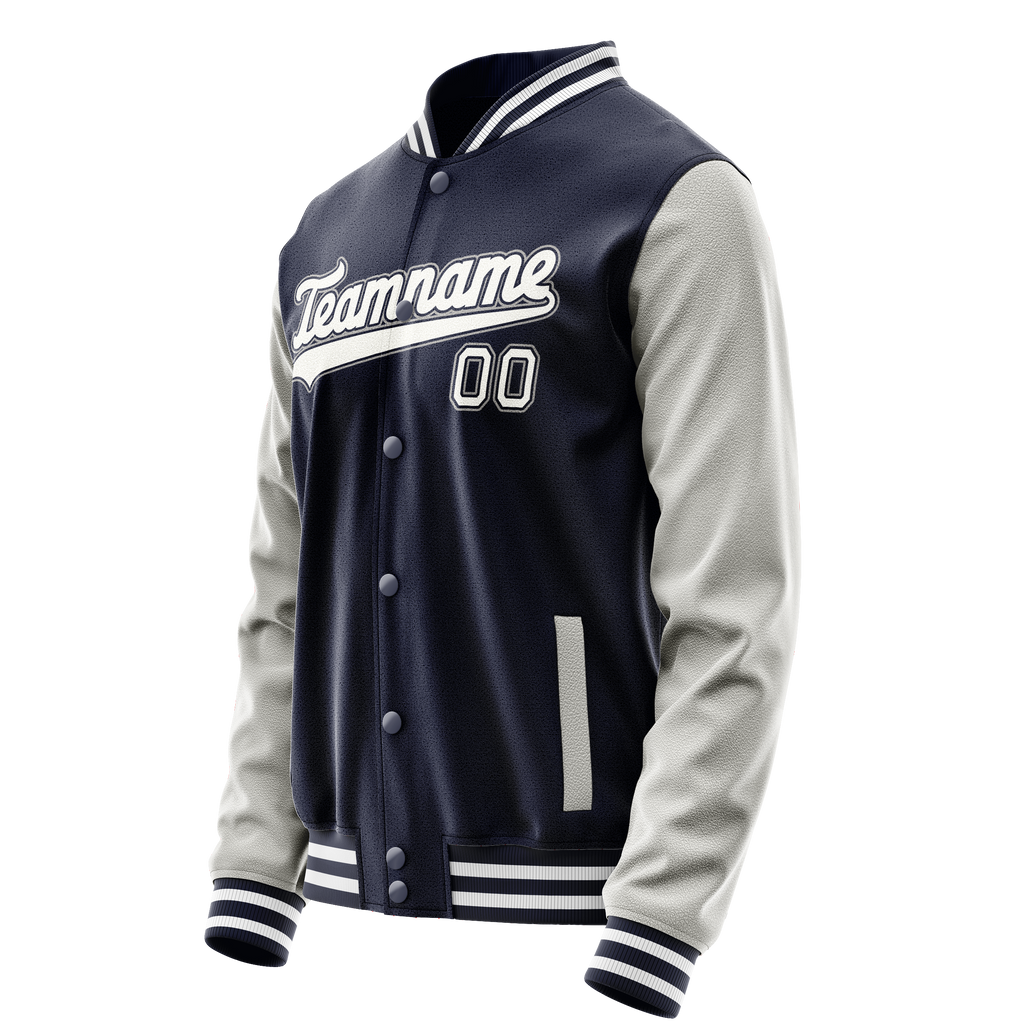 Personalized Navy & Gray Solid Color Varsity Letterman Jacket